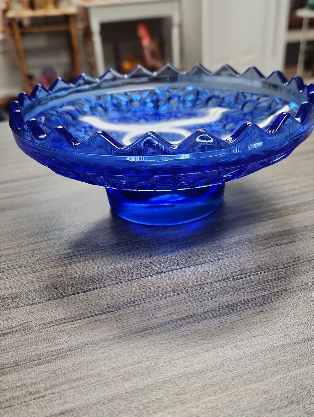 Cobalt Pressed Glass Compote